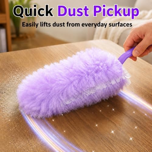 Duster Refills with Handle, 30 Count Disposable Dusting Brush Set, 360° Disposable Dusting Kit, Compatible with Swiffer Duster Handles for Daily Dust Cleaning, Blinds, Ceiling FA, Purple - Image 2