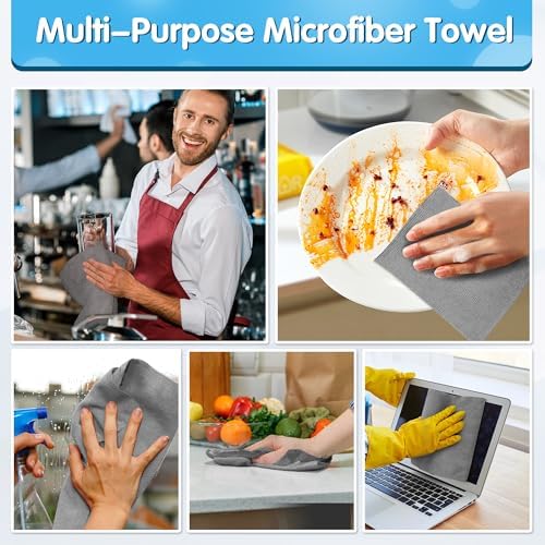 FIXSMITH Shop Towels, Pack of 100, Grey Microfiber Cleaning Cloth Bulk, Microfiber Towels for Cars, All-Purpose Absorbent Cleaning Rags, Dust Cloth for Automotive, Mechanic, Garage, 11.5 x 11.5 inch - Image 4