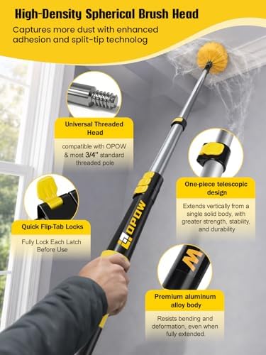 25ft High Reach Cobweb Duster with 5-18ft Extension Pole and 2 Brush Heads - Image 3