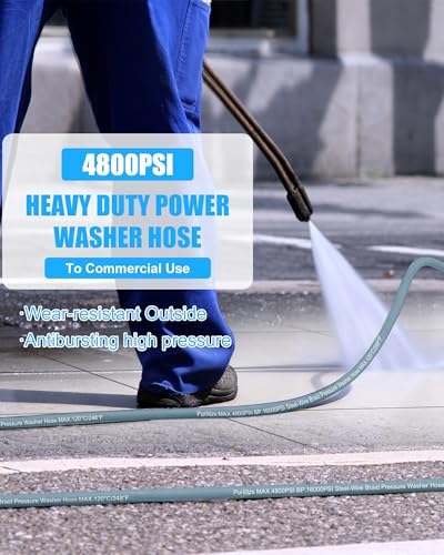 50ft Pressure Washer Hose 4800PSI, 3/8" Power Washing Hose Steel Wire Braided with Swivel Quick Connect, Non Marking Commercial Grade High Pressure Water Hose - Image 3