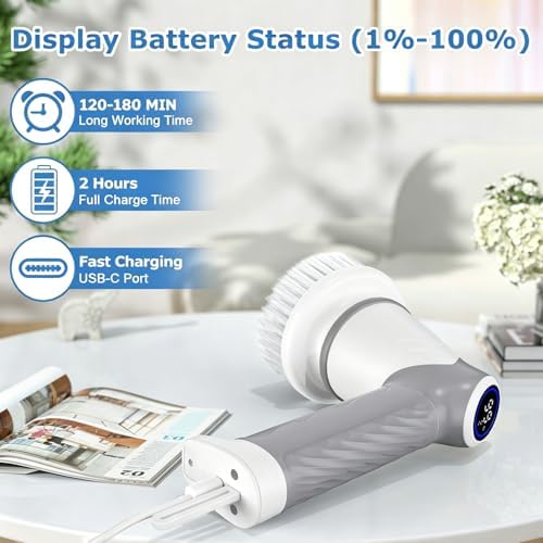 DAESUNG Electric Spin Scrubber, Cordless Bathroom Scrubber Cleaning Brush - Image 6