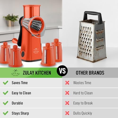Rotary Cheese Grater Manual Hand Crank 5 Blade Shredder, Orange & Black - Image 2