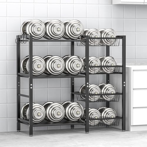 Hastatii Storage Rack Kitchen Baker's Rack - 3 Tiers 4 Baskets, Utility Coffee Bar, Air Fryer Stand with Steel Mesh Baskets - Image 6