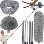 Tonmp 3 Pack 20+ Feet High Reach Grey Microfiber Feather Duster with 3-14 ft Spliceable Pole Cobweb Duster for Cleaning Fan, Spider Web, High Ceiling, Blinds, Furniture Cleaning Tool Kit, Gray by Tonmp