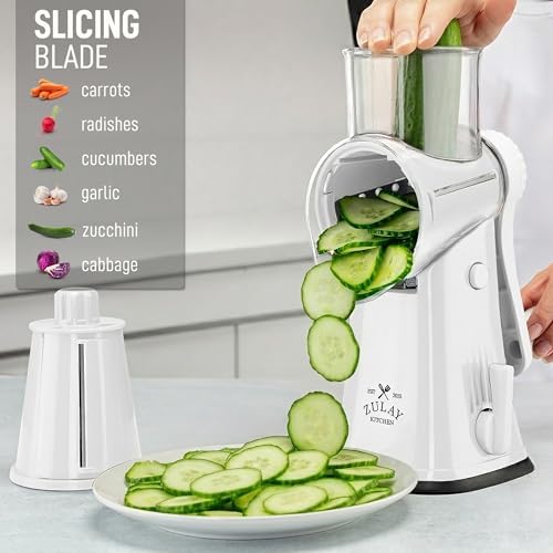 Rotary Cheese Grater Manual Hand Crank 5 Blade Shredder, White - Image 5