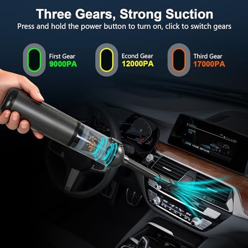 Car Vacuum Portable Cordless, 17000Pa 2 in 1 Vacuum Cleaner&Air Duster, 100W Brushless Motor Handheld Vacuum Cordless with 6000mAh Battery, Multi-Nozzles for Car, Home, Office, Pet - Image 3