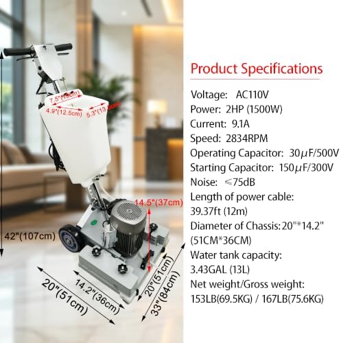 110V 1500W Square Commercial Floor Scrubber Buffer Polisher - Image 2