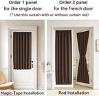 Vatge Dual Rod Pocket French Door Panel Curtains - 54-Inch Self Adhesive Front Door Curtains with Tiebacks, 1 Panel, W54 x L72, Brown - Image 4