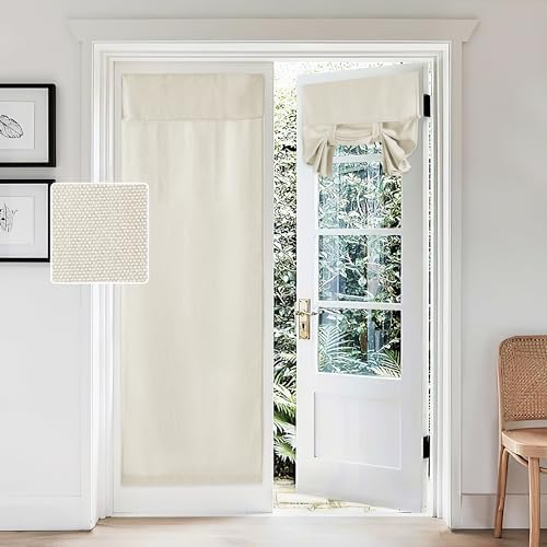 RYB HOME Thick Faux Linen Weave Textured Curtains for French Door Tie up Window Covers Sidelight Door Curtains Blinds for Patio, 1 Piece, 26W x 80L Inches,Linen by RYBHOME