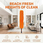 Chenille Duster with Bendable Head – Washable Ceiling Fan Duster for High Ceilings, Blinds, and Furniture – Universal Thread Fit for Easy Cleaning, Orange - Image 4