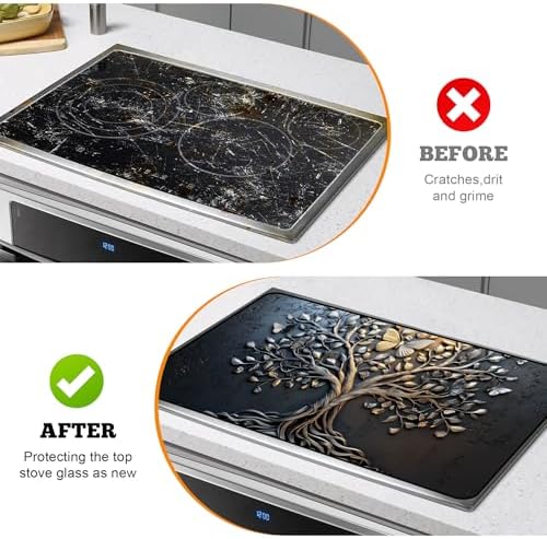 Multi-Design Stove Top Cover for Glass/Electric Stoves - 3-in-1 Heat-Resistant Protector Mat, Non-Slip Drying Rack 28"x20" (Tree of Life - Black, 28" L x 20" W) - Image 5