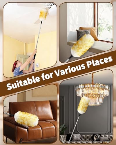 Extendable Wool Duster, 18-48 Inch Long Handle Duster with Natural Fluffy Wool Head, Dusters for Cleaning Ceiling Fans, Blinds, High Ceilings, Furniture, Washable & Reusable - Image 6