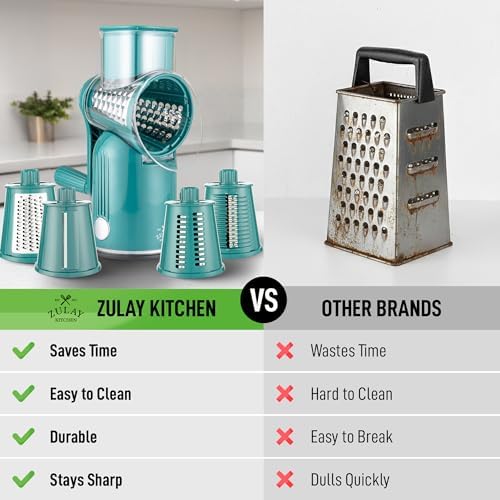 Rotary Cheese Grater Manual Hand Crank 5 Blade Shredder, Classic Green - Image 2