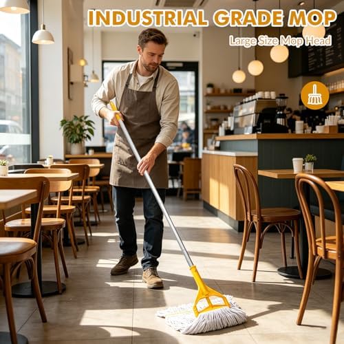 Commercial Mop Heavy Duty Industrial Mop- 2 Extra Large Cotton Looped Heads, 61 Aluminum Handle Mops for Concrete/Tile/Garage Floors-Home, Kitchen - Image 4
