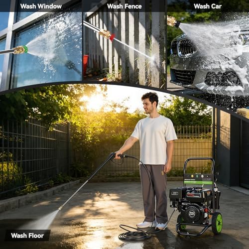 Professional 4200PSI 4GPM 212CC Gas Pressure Washer, 25FT Hose Reel 8" Wheel 1L Foam Bottle 5 Nozzles 7HP Heavy-Duty 3600RPM Commercial Gas Power Washer for Cleaning (EPA/CARB/ETL Compliant), Black - Image 4