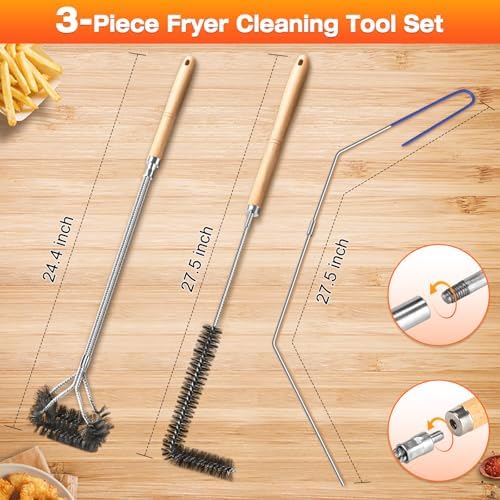 Fryer Cleaning Tools Set of 3, Stainless Steel Deep Fryer Basket Brush, Long Handle L-Shaped Crevice Cleaning Brush and Cleanout Rod Kit for Kitchen Restaurant, Electric Fryer Degreasing Scrubber Tool - Image 2