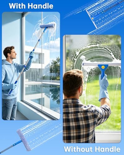 Window Cleaning Kit with Storage Bucket, Squeegee Cleaner Tool with Extension Pole, Glass Cleaning Tools Set with Spray Bottle, Brush, Scrubber, Gap Brush & Gloves for Window Shower Mirror Car - Image 6