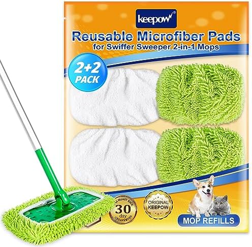KEEPOW Reusable Microfiber Mop Pads Compatible with Sweeper Mop, 4 Pack by KEEPOW