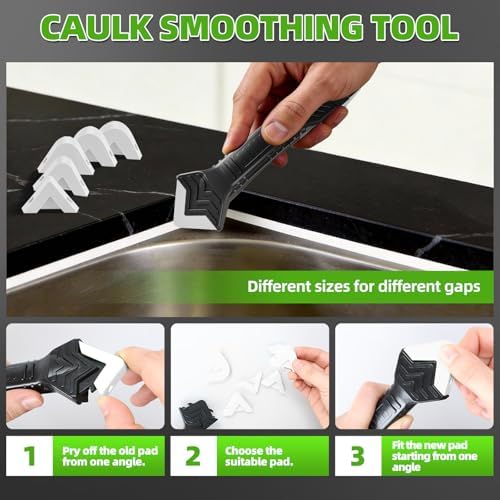 5 in 1 Silicone Caulking Tool Kit, Caulk Remover Tool with Stainless Steel Head,Caulk Finishing Tool with Different Angles,Grout Removal Tool for Kitchen Sink Washroom Bathroom Toilet Caulking (White) - Image 5