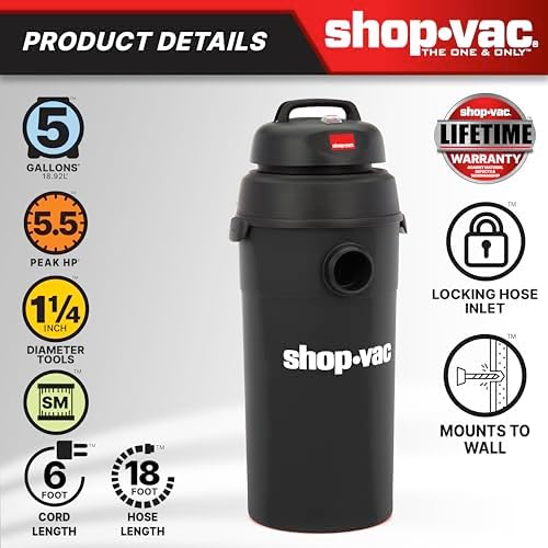 Shop-Vac 9522205 5 Gallon 5.5 Peak HP Hangup Wet/Dry Vacuum, Wall Mount - Image 4