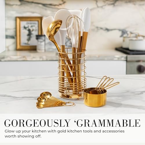 Styled Settings White and Gold Kitchen Utensils Set with Holder, 15-Piece - Image 5