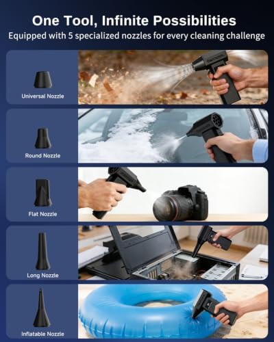 Compressed Air Duster - 110000 RPM Handheld Air Blower, Cordless Keyboard Cleaner with 4-Speed Settings & 5 Versatile Nozzles for Keyboards, Computers, Electronics and Home Cleaning - Image 4