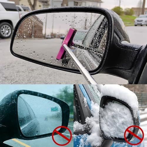 Side Mirror Squeegee, Window Cleaner Tool, Retractable Car Side Mirror Squeegee with Telescopic Long Handle, Car Mini Portable Window Cleaner Tool for Rainy Weather (Car/Pink) - Image 4