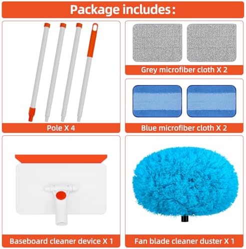 Baseboard Cleaner Tool with Handle, Extendable Long Handle Baseboard Cleaning Duster with Reusable Pads for Floorboard, Ceiling Fan Blade Cleaner Duster (Blue) - Image 6