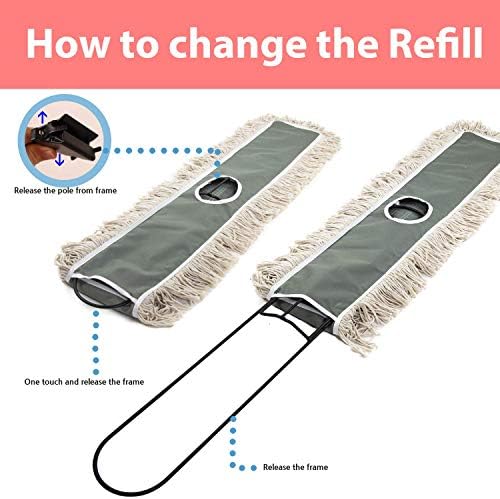 36" Industrial Cotton Floor Dust Mop with Adjustable Steel Handle - Commercial Mops for Hardwood, Tiles, Laminate, Vinyl, Garage epoxy, Bamboo Surface Cleaning and Flooring Push Dust Broom - Image 5