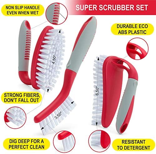 Scrub Brush Set of 3pcs - Cleaning Shower Scrubber with Ergonomic Handle and Durable Bristles - Grout Cleaner Brush - Scrub Brushes for Cleaning Bathroom, Shower, Tile, Kitchen, Floor, Bathtub, Floor - Image 2