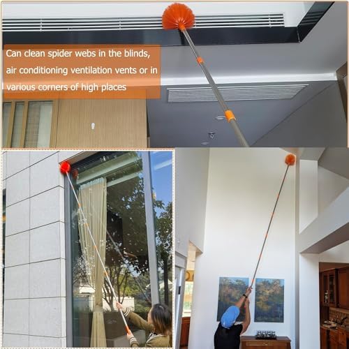 20+ Feet High Reach Dusting Kit with 3-14 ft Extension Pole //2 in 1 Window Cleaning Kit // High Ceiling Duster // Cobweb Microfiber Duster // Outdoor & Indoor Extendable Duster Cleaning Kit - Image 5