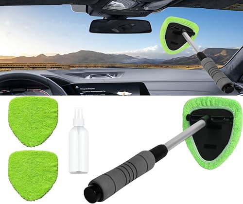 Car Windshield Cleaner Tool with Reusable Pads Extendable Handle(Green) by Unknown