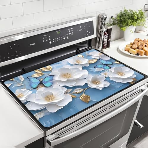 Modern White Gold Flower Stove Top Cover for Electric Stoves by Unknown