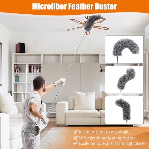 4 Pcs Microfiber Cobweb Duster with 100-inch Extendable Pole, Washable and Reusable Feather Cleaning Duster Kit with 3 Duster Heads,Dusters for Cleaning with Telescopic Pole for High Ceiling Fan - Image 5