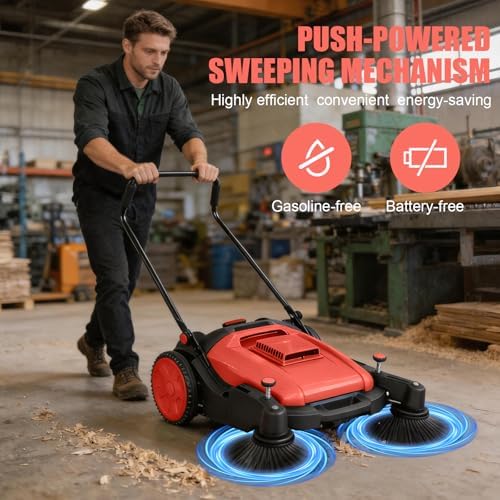 43" Walk Behind Floor Sweeper, 15Gal Large Capacity Industrial Push Sweeper - Image 3