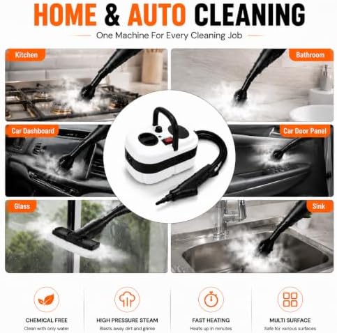 Pressurized Handheld Steam Cleaner, 221°F High-Temp Steamer for Deep Cleaning, Chemical-Free for Pets & Kids, 10-Piece Accessory Kit for Car, Couch, Grout, Tile & Floor - Image 5