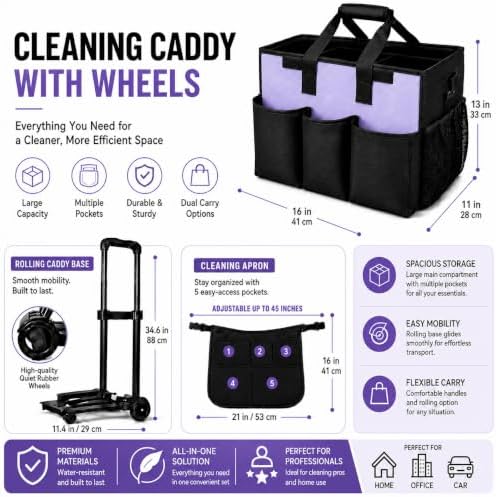 Cleaning Caddy with Wheels and Cleaning Apron, Built-in Hard Support Board - Image 2