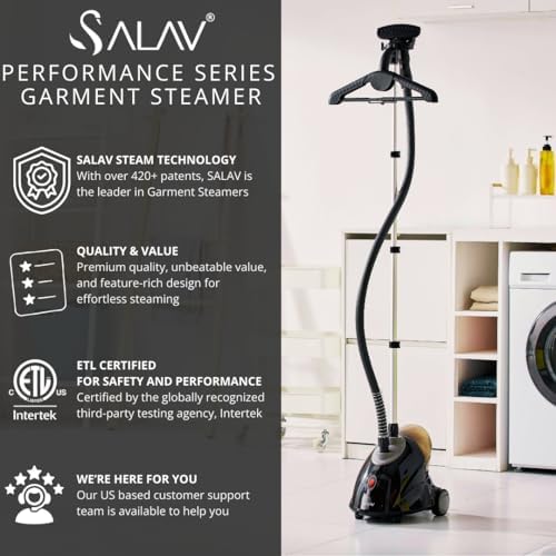SALAV GS18-DJ Standing Garment Steamer with Roll Wheels for Easy Movement, 1.8L Water Tank for 1 Hour Continuous Steaming, Adjustable Pole for Storage, Includes Descaler Packet, 1500 watts - Image 2