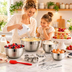 WEPSEN 5-Speed Electric Hand Mixer, 4 Large Mixing Bowls Set, Handheld Mixers with Whisks Beater, Stainless Steel Metal Nesting Bowl Measuring Cups Spoons Kitchen Cake Blender for Baking Supplies - Image 2