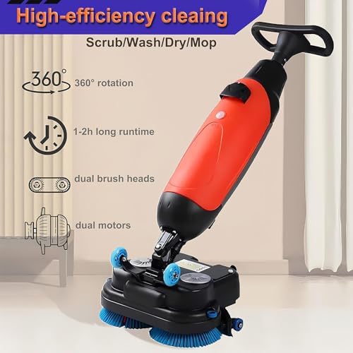 18" Commercial Floor Scrubber Machine, Mini Floor Machine, 13000 Sqft/H, with 18" Cleaning Width, Rotary Double Brushes 360° Rotating Head Cleaning Capacity 13000 Sqft/H Grey - Image 3