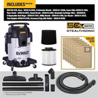 DEWALT 10 Gal Stealthsonic Shop Vacuum Wet and Dry, 5 Peak HP Heavy-Duty Stainless Steel Shop Vac, Ultra-Quiet with Complete Accessory Kit & 6 Dust Bags - Ideal for Job Sites, Workshops & Garages - Image 2