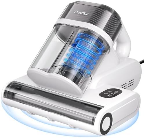 Trucozie Mattress Vacuum Cleaner with 275nm UV-C Light & 149℉ Heat, 16Kpa Powerful Suction Bed Vacuum for Pet Hair & Dander, Smart Dust Sensor, Anion & Aromatherapy, Corded for Bed, Sofa, Couch, White by TrucozieHome