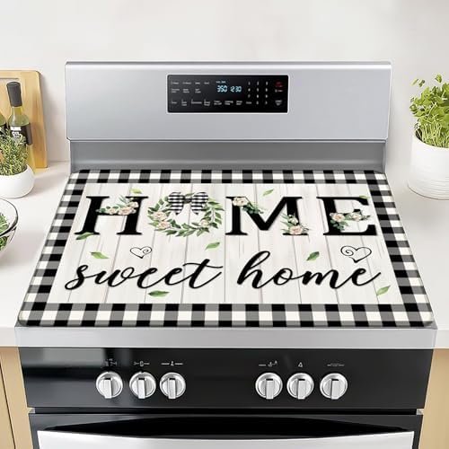 Sweet Home Stove Top Cover, Eucalyptus Stove Covers for Electric Stove, 20''X28'' White Heat Resist Kitchen Glass Stove Mat Farmhouse Decor Gas Stove Pad Summer Cooktop Ceramic Mat Oven Mats by Seimip