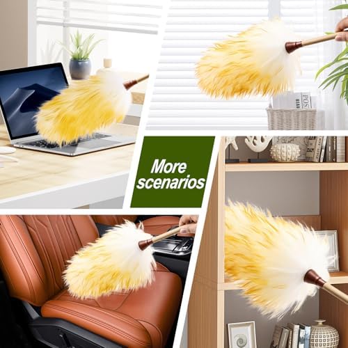 Natural Lambswool Duster 20 Inch Handheld with Wooden Handle Duster Dusting Tool for Blinds Electronics Furniture Delicate Surfaces (2Pcs) - Image 7
