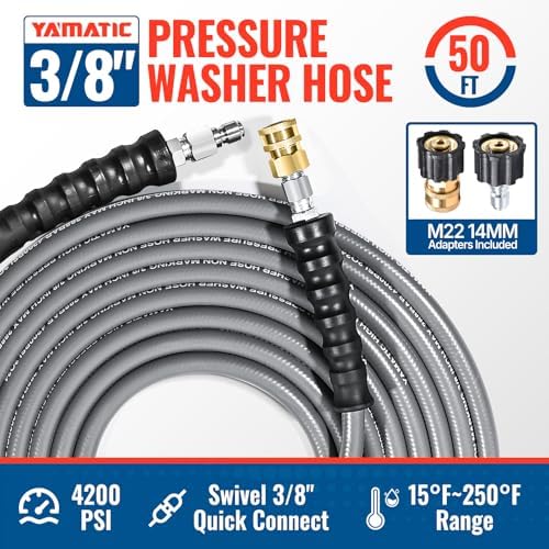 YAMATIC 3/8" Non-Marking Pressure Washer Hose 50 FT, Swivel Quick Connect - Image 2