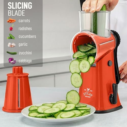Rotary Cheese Grater Manual Hand Crank 5 Blade Shredder, Orange & Black - Image 5