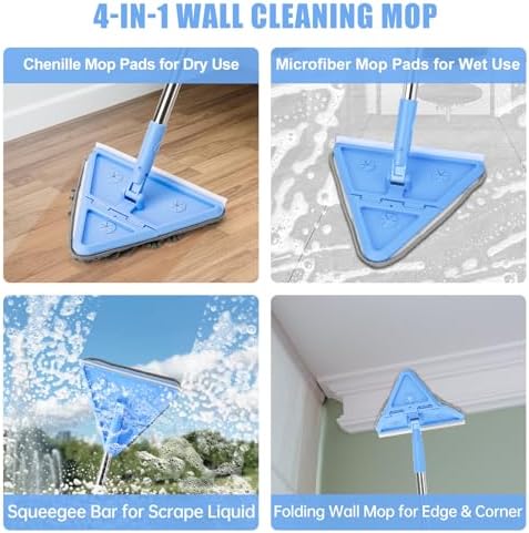 CALBEAU Baseboard Cleaner Tool with Handle, Wall Cleaner Mop, Blue - Image 2