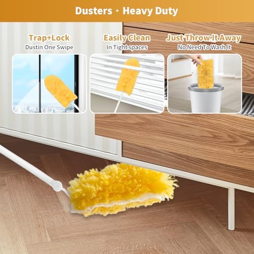 50 Pack Duster Refill Compatible with 1 Extendable Handle, 360 Heavy Duty Duster Kit with 1 Handle, Multi-Surface Disposable Dusters Refills for Cleaning Corner, Furniture, Car, Blinds - Image 6