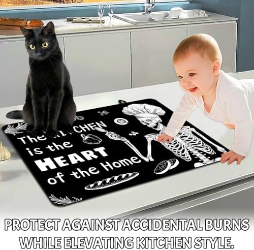Fun Skull Stove Covers for Electric Stove, Skull Chef Stove Top Covers Black Heat Resist Gas Stove Mats Seasonal Kitchen Decor Stove Mat Chef Gift Skeleton Cooktop Protector Oven Pad for Halloween - Image 5