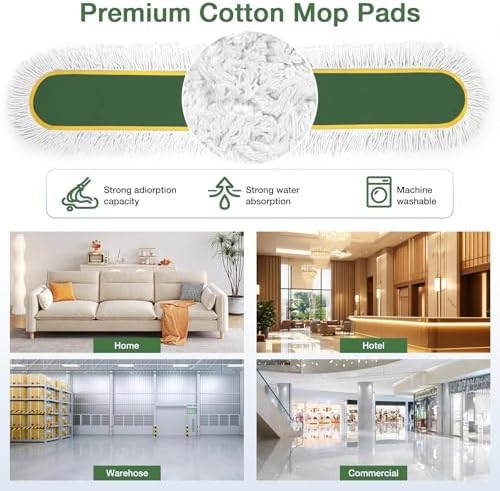 48" Commercial Dust Mop for Floor Cleaning with 2 Cotton Mop Pads - Image 5